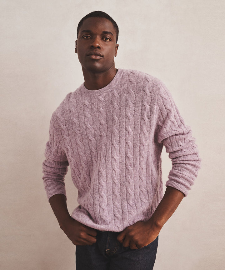 Lightweight Cashmere Cable Crewneck Sweater
