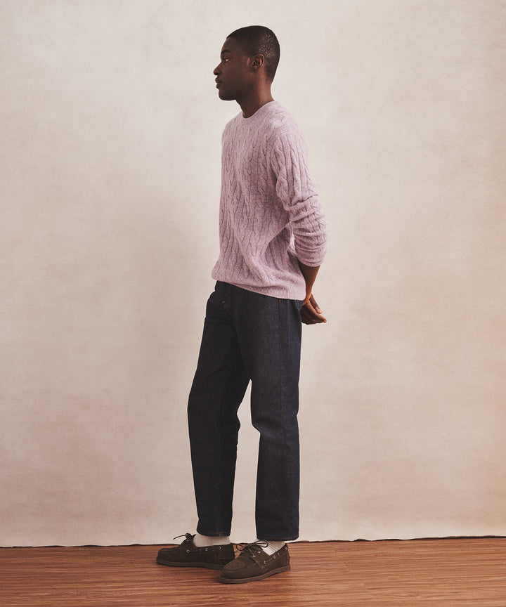 Lightweight Cashmere Cable Crewneck Sweater