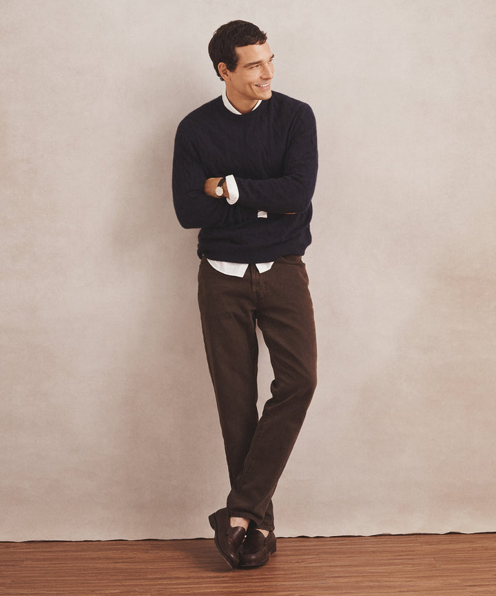 Lightweight Cashmere Cable Crewneck Sweater