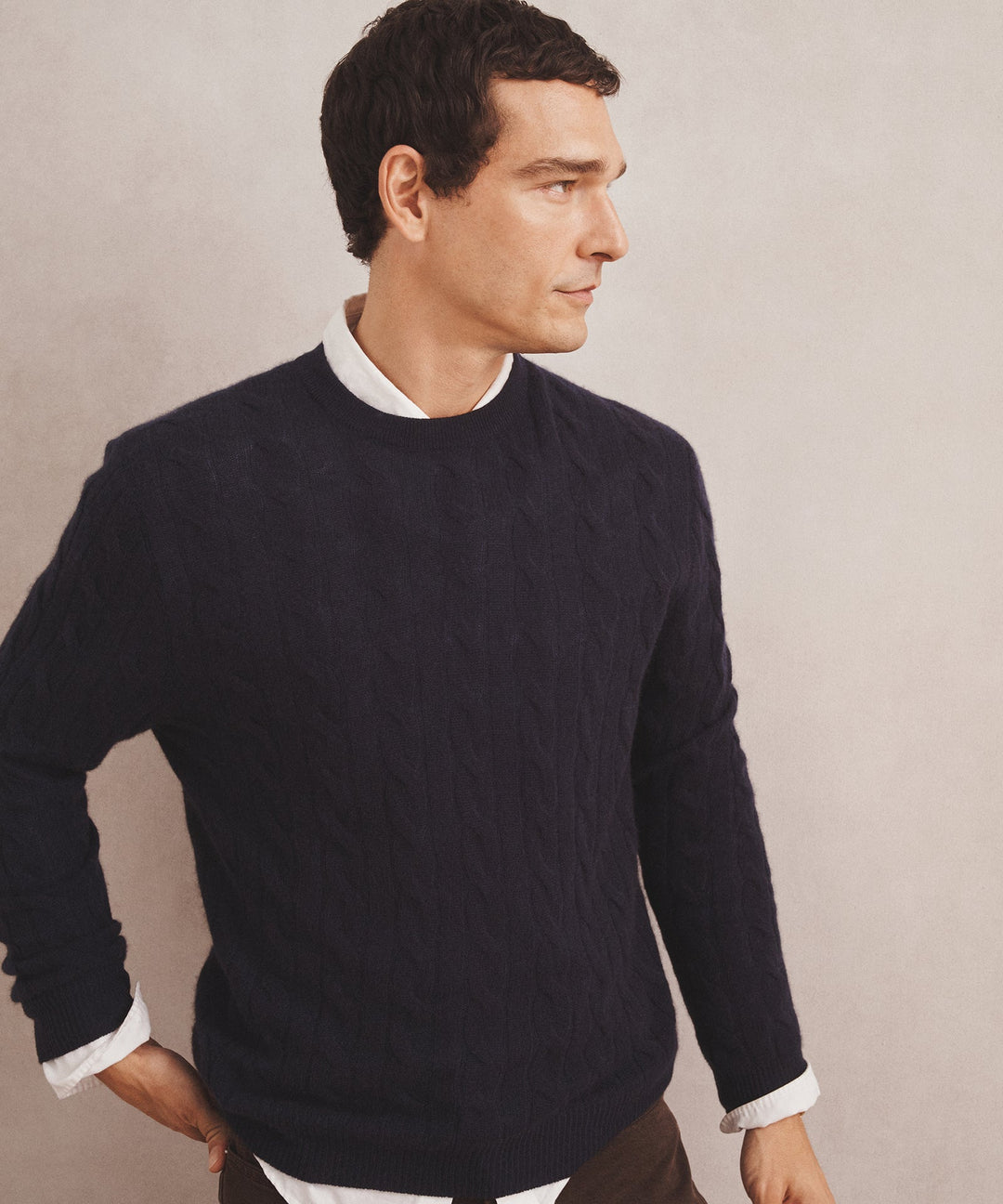 Lightweight Cashmere Cable Crewneck Sweater