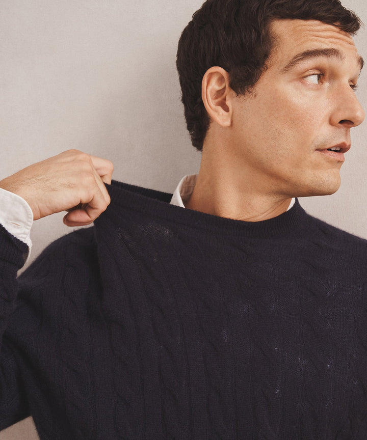 Lightweight Cashmere Cable Crewneck Sweater