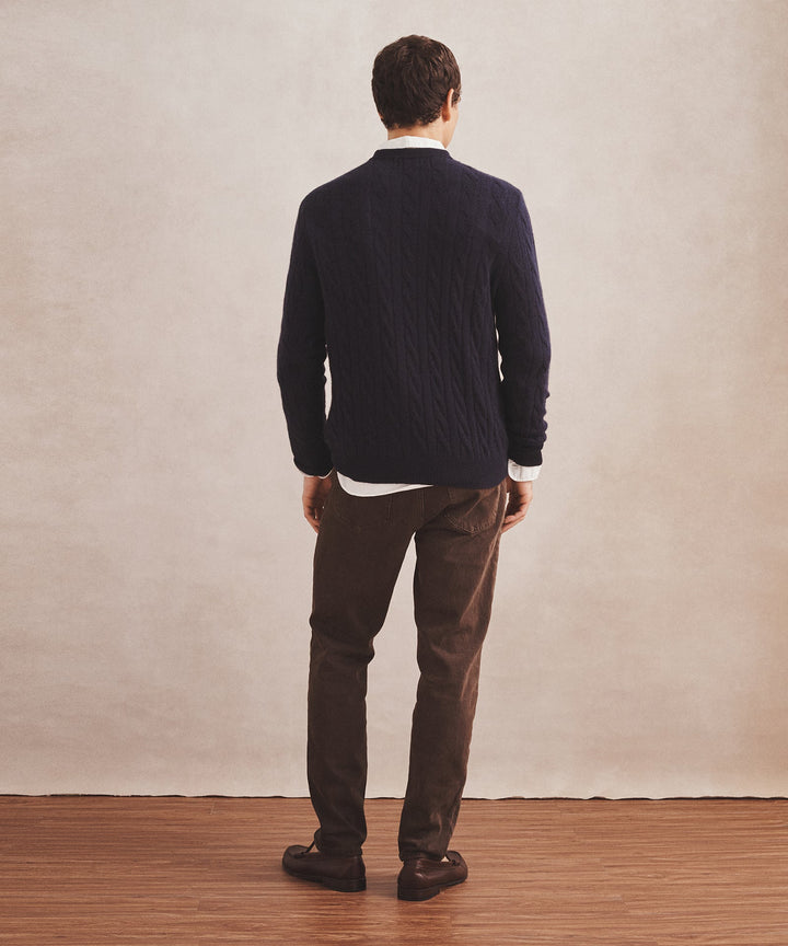 Lightweight Cashmere Cable Crewneck Sweater