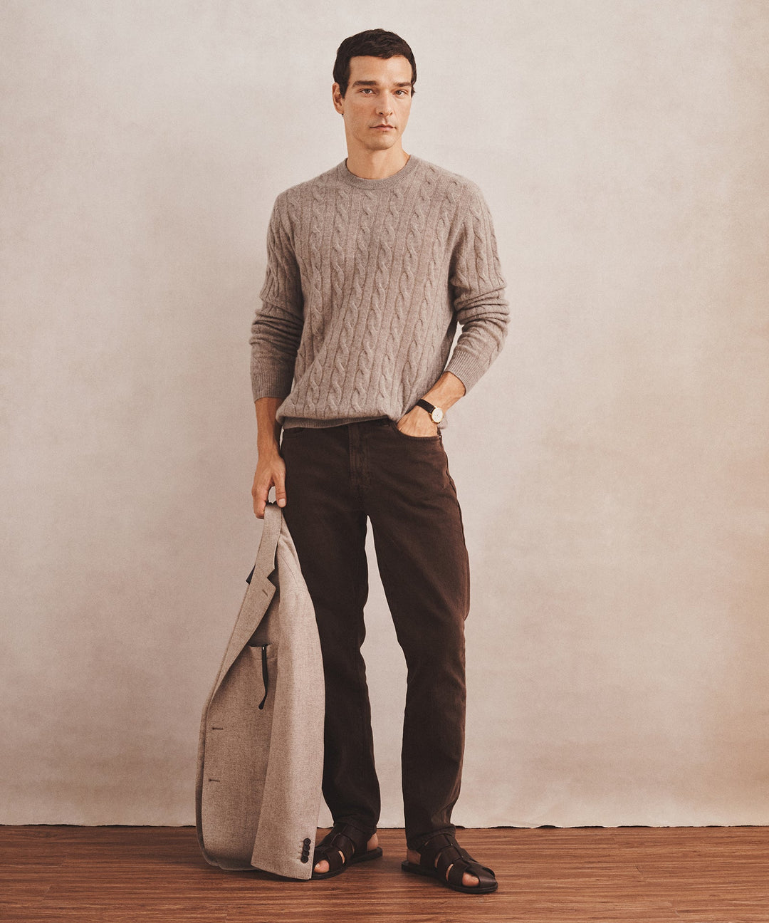 Lightweight Cashmere Cable Crewneck Sweater
