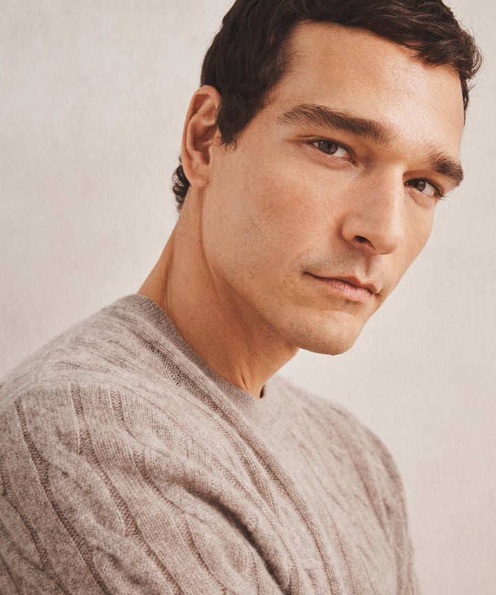 Lightweight Cashmere Cable Crewneck Sweater