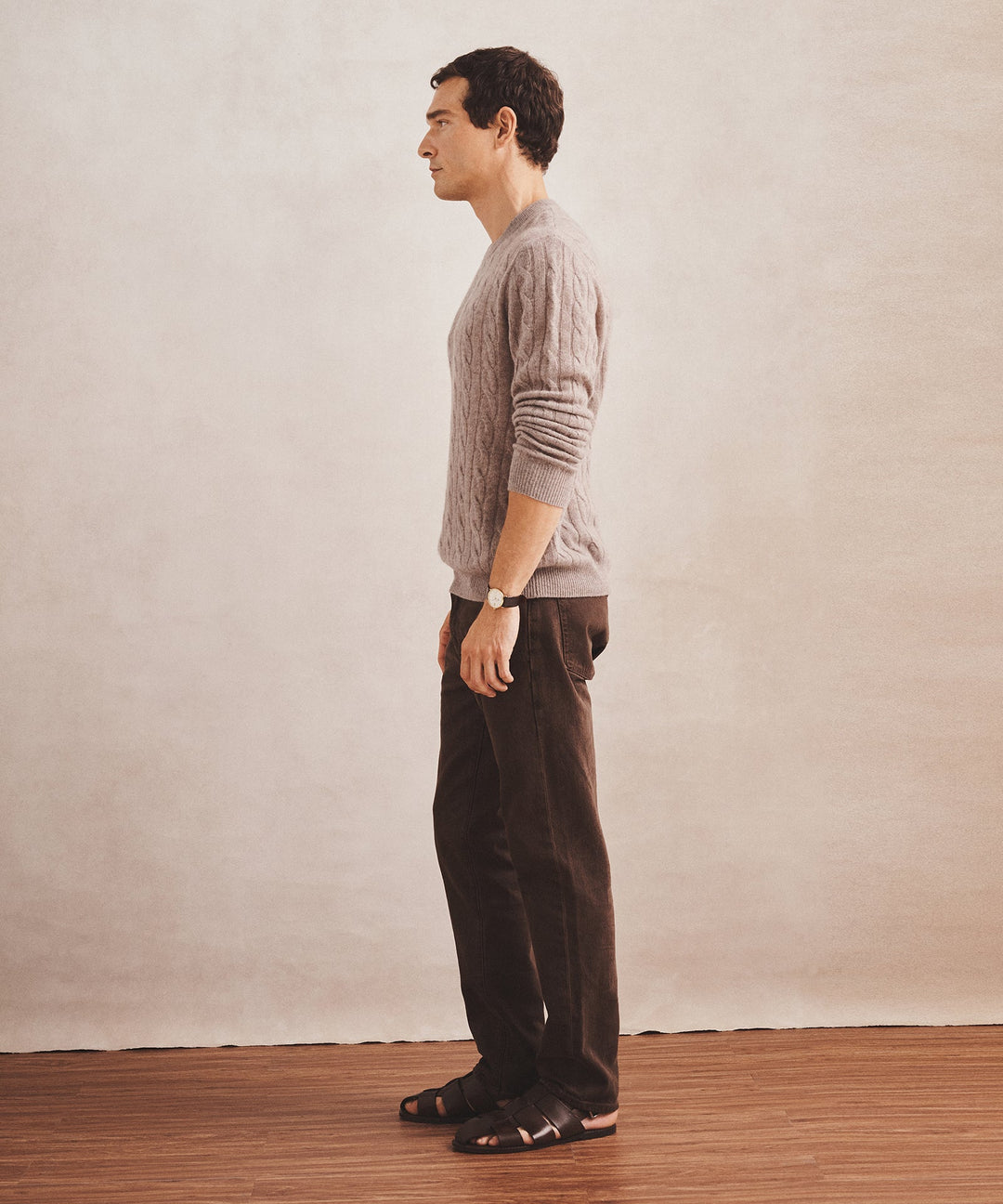 Lightweight Cashmere Cable Crewneck Sweater