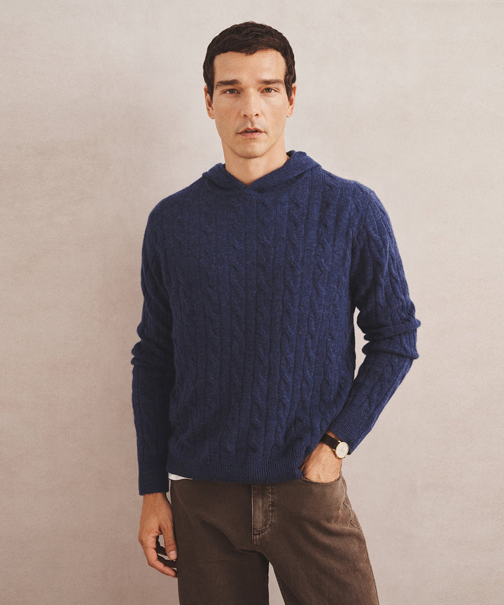 Lightweight Cashmere Cable Hoodie