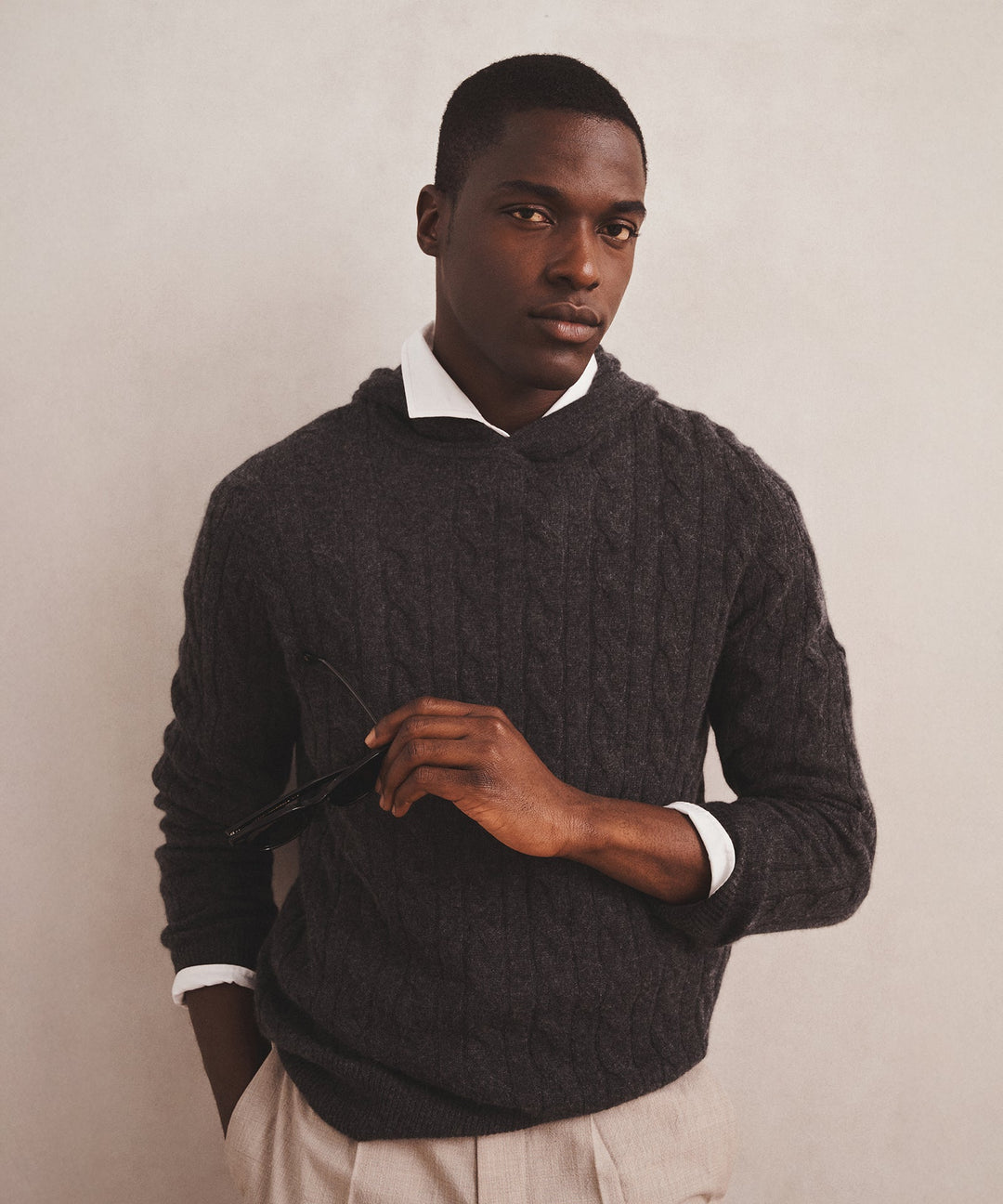 Lightweight Cashmere Cable Hoodie