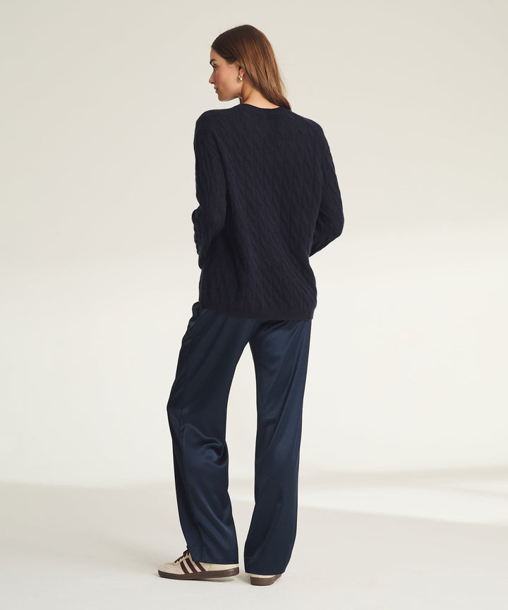 Lightweight Cashmere Cable Oversized Crewneck Sweater
