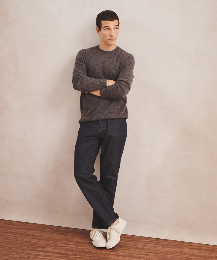 Lightweight Cashmere Contrast Trim Crewneck Sweater