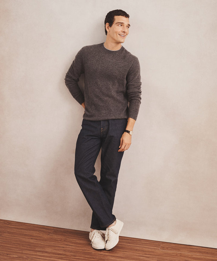 Lightweight Cashmere Contrast Trim Crewneck Sweater