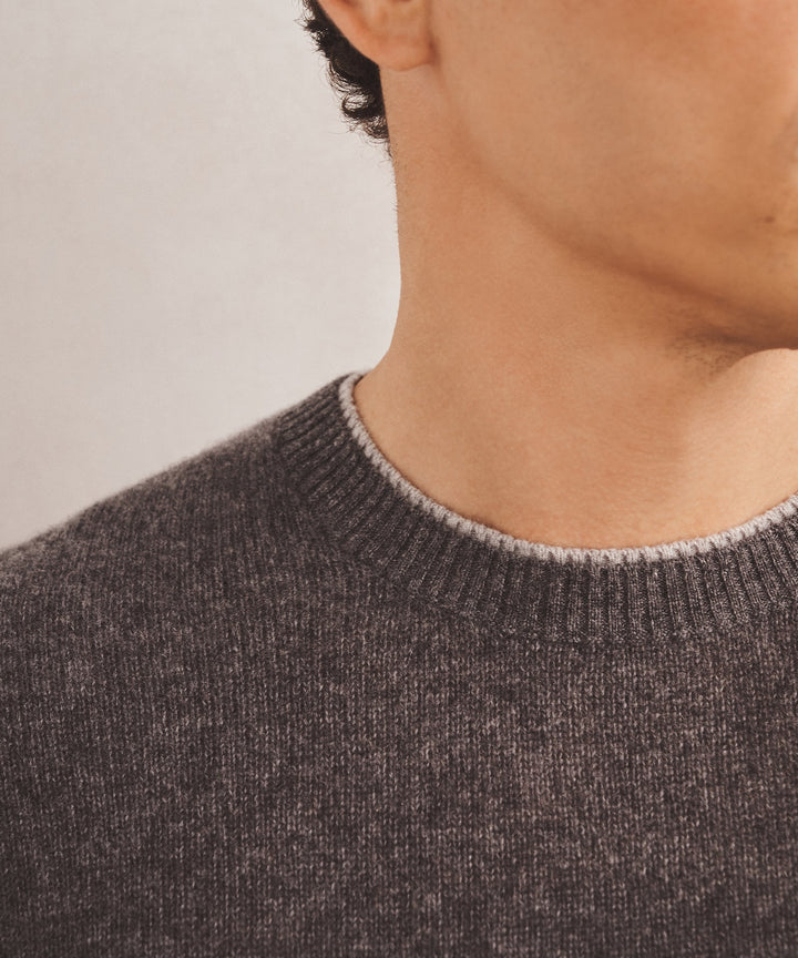 Lightweight Cashmere Contrast Trim Crewneck Sweater