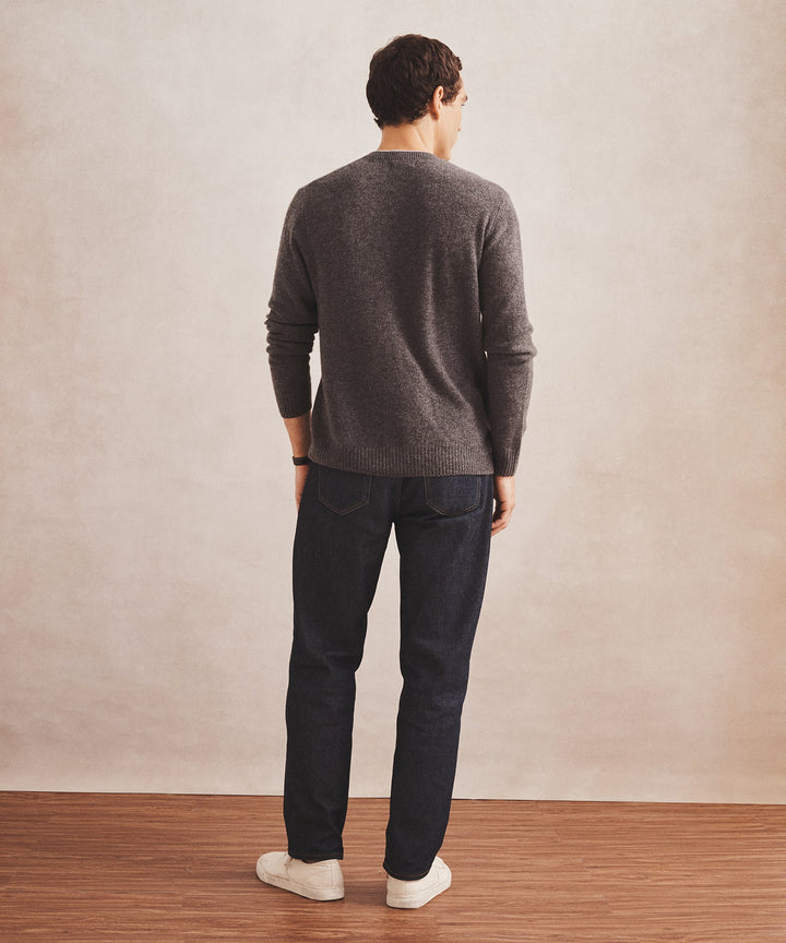 Lightweight Cashmere Contrast Trim Crewneck Sweater