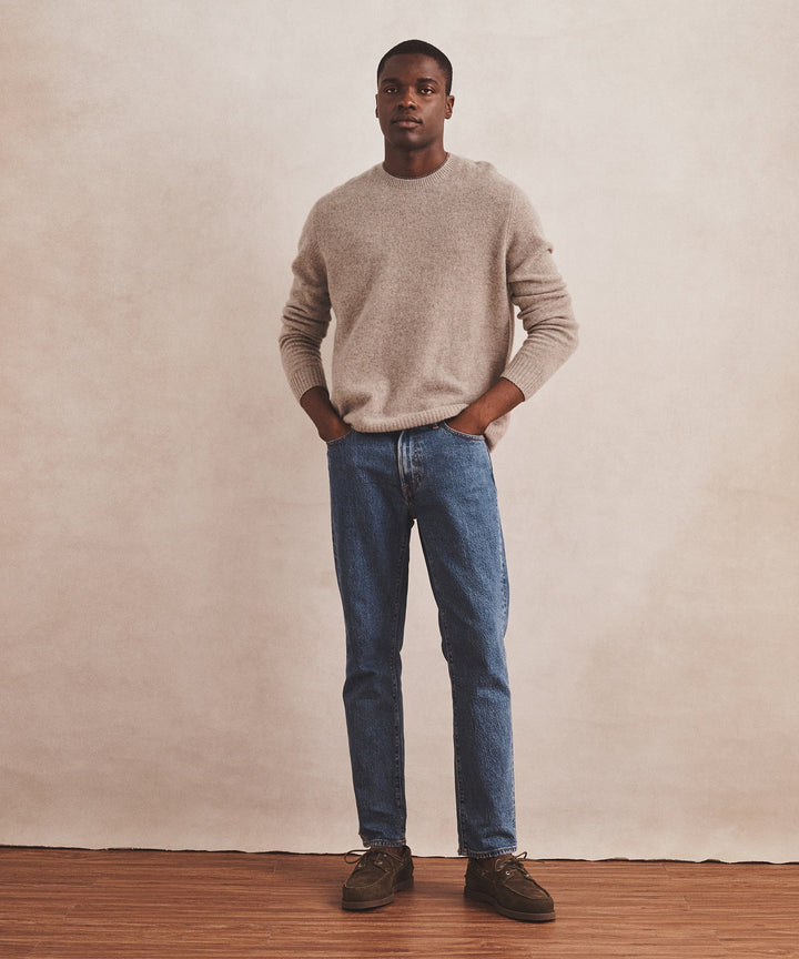 Lightweight Cashmere Contrast Trim Crewneck Sweater