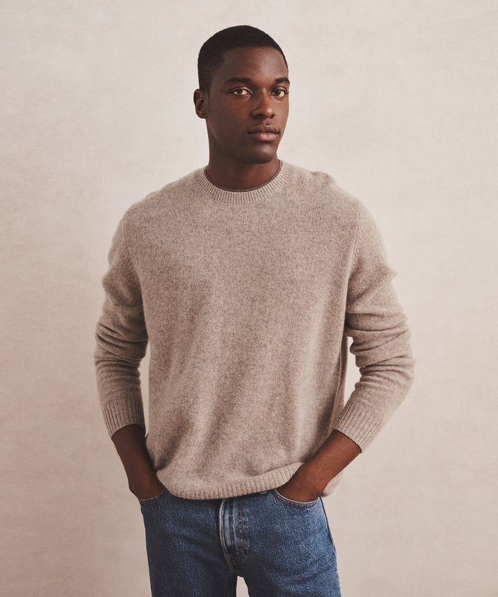 Lightweight Cashmere Contrast Trim Crewneck Sweater