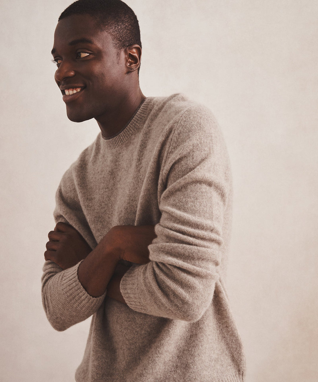 Lightweight Cashmere Contrast Trim Crewneck Sweater