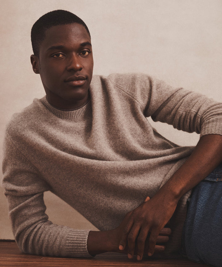 Lightweight Cashmere Contrast Trim Crewneck Sweater