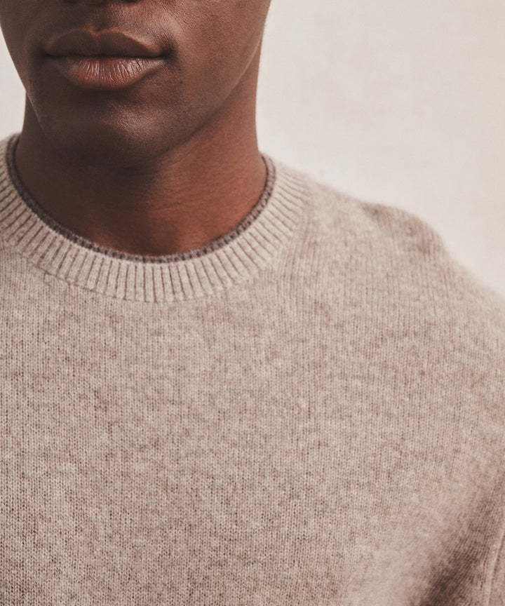 Lightweight Cashmere Contrast Trim Crewneck Sweater