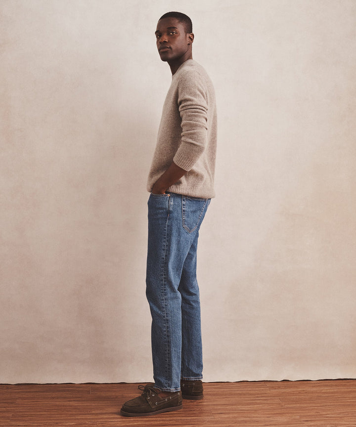 Lightweight Cashmere Contrast Trim Crewneck Sweater