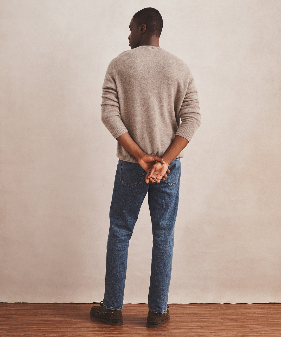 Lightweight Cashmere Contrast Trim Crewneck Sweater