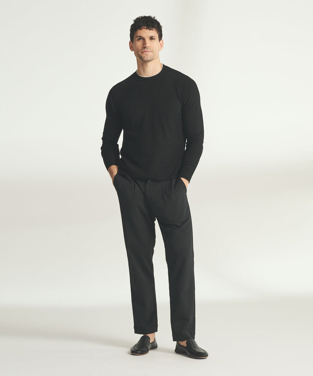 Lightweight Cashmere Contrast Trim Crewneck Sweater