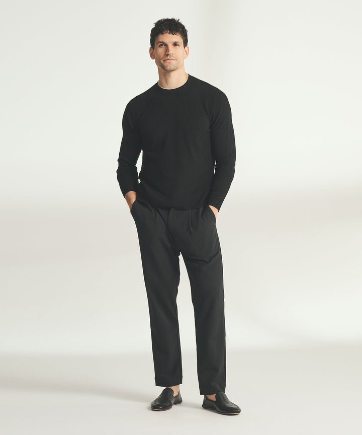 Lightweight Cashmere Contrast Trim Crewneck Sweater