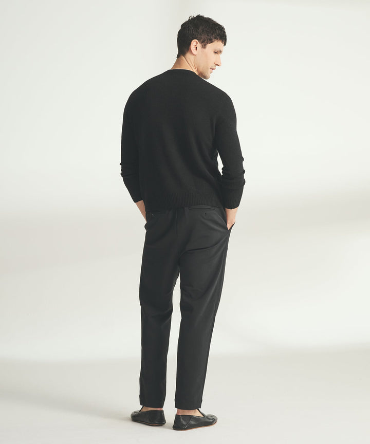 Lightweight Cashmere Contrast Trim Crewneck Sweater