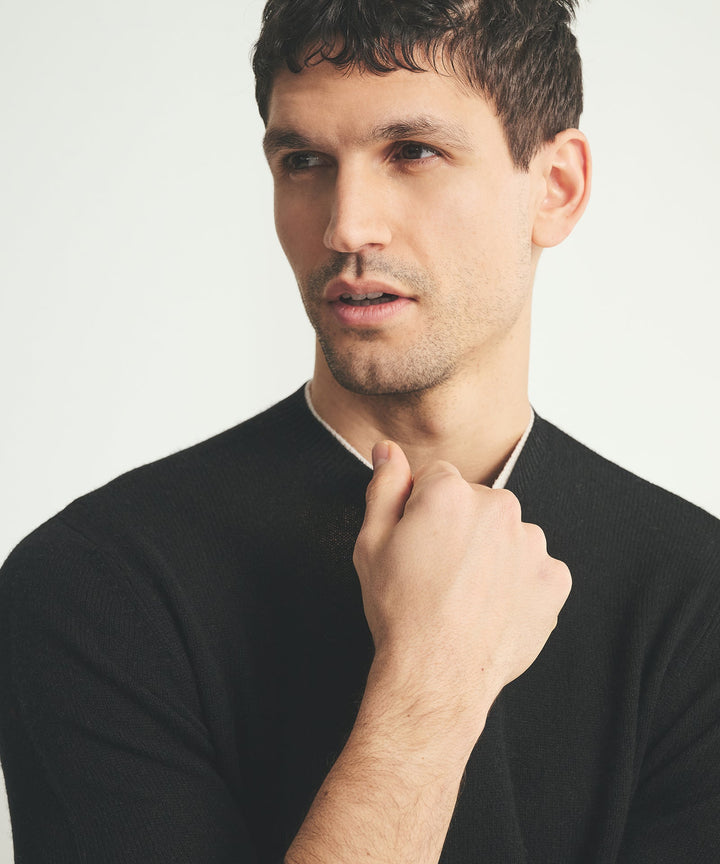 Lightweight Cashmere Contrast Trim Crewneck Sweater