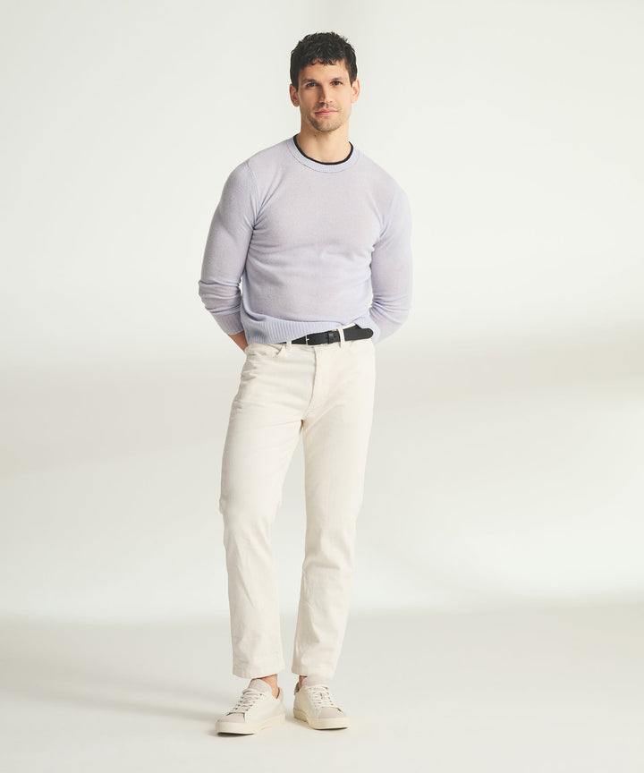 Lightweight Cashmere Contrast Trim Crewneck Sweater