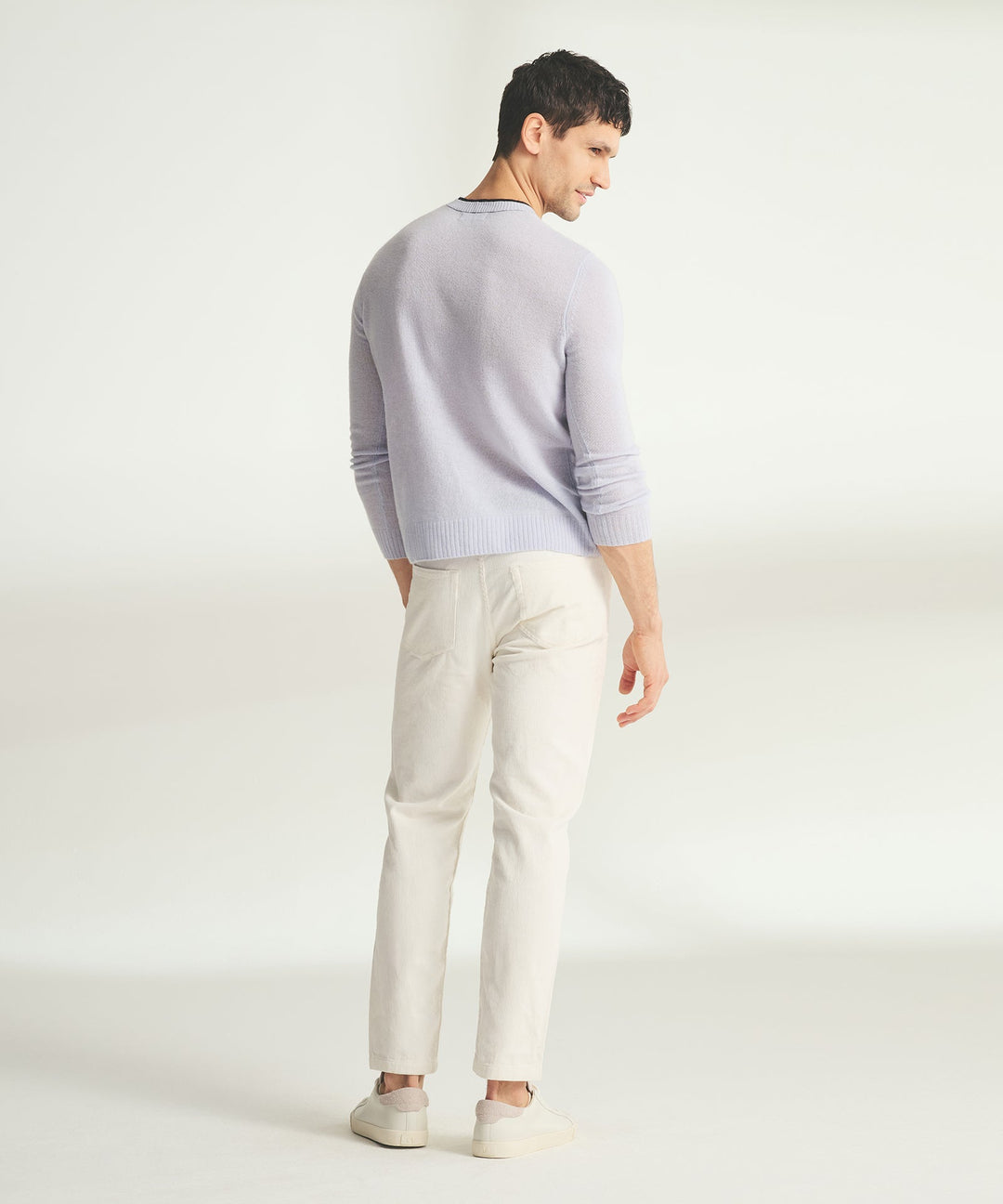 Lightweight Cashmere Contrast Trim Crewneck Sweater