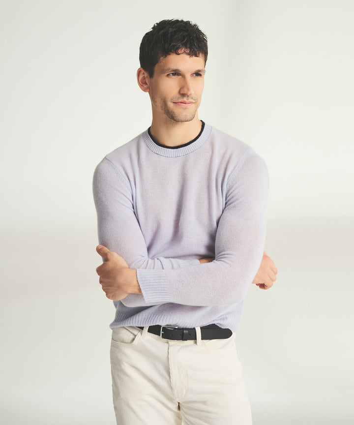 Lightweight Cashmere Contrast Trim Crewneck Sweater