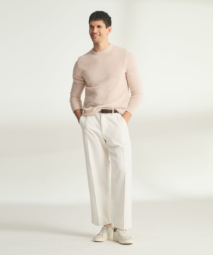 Lightweight Cashmere Contrast Trim Crewneck Sweater