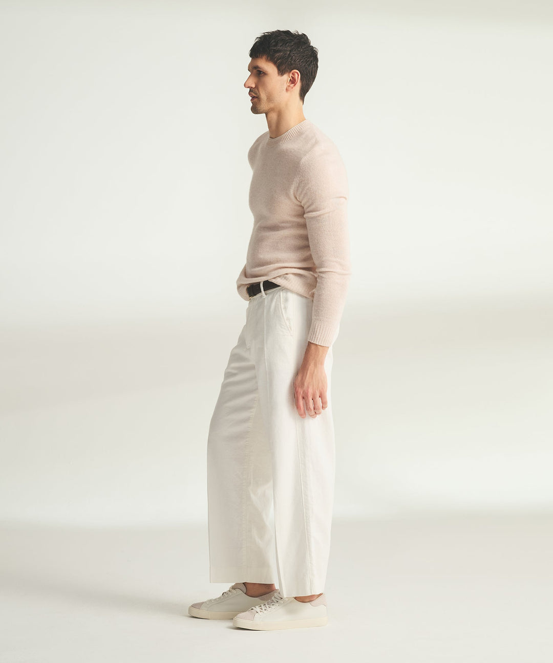 Lightweight Cashmere Contrast Trim Crewneck Sweater