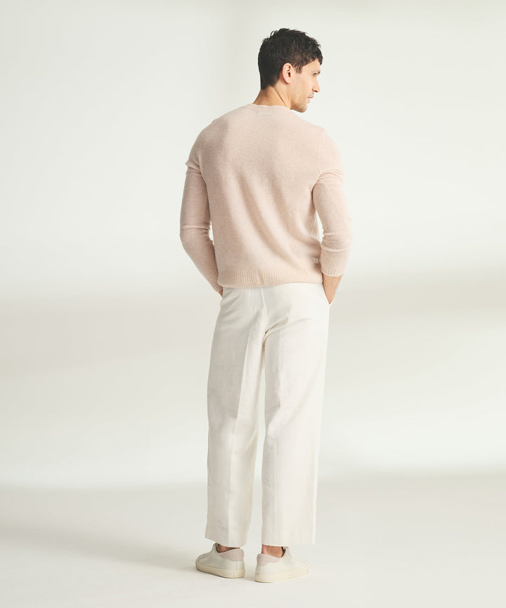Lightweight Cashmere Contrast Trim Crewneck Sweater