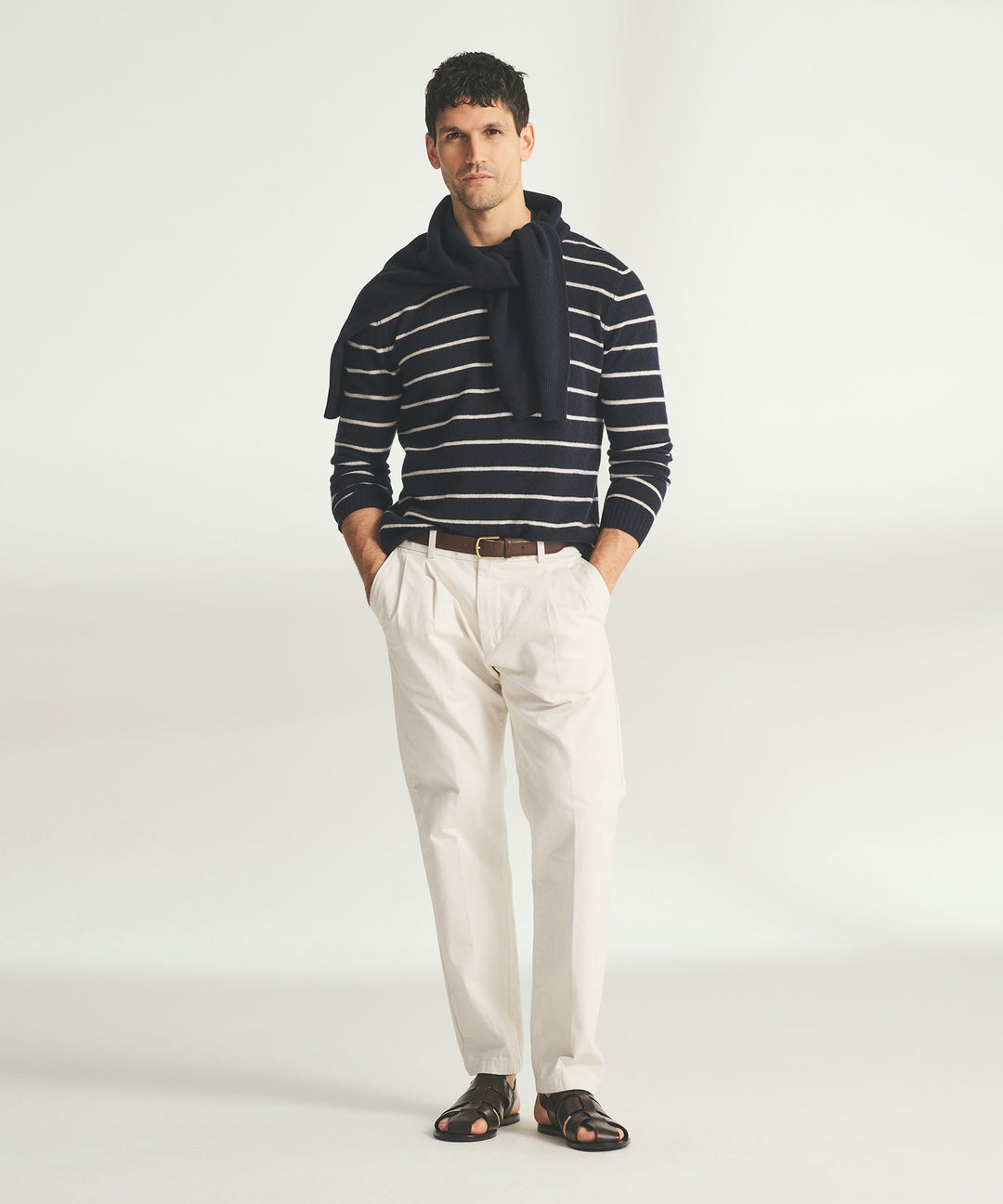 Lightweight Cashmere Striped Crewneck