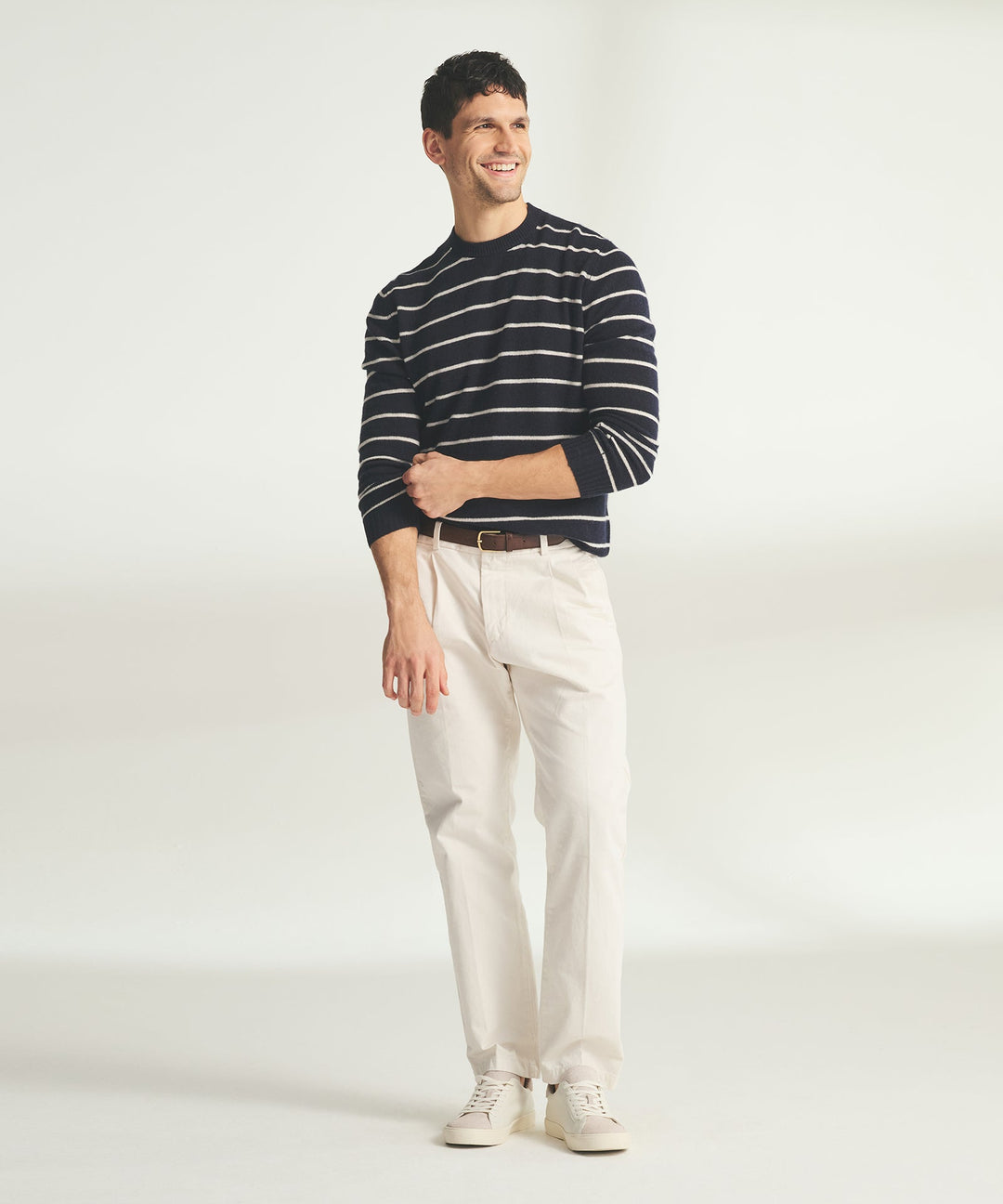 Lightweight Cashmere Striped Crewneck