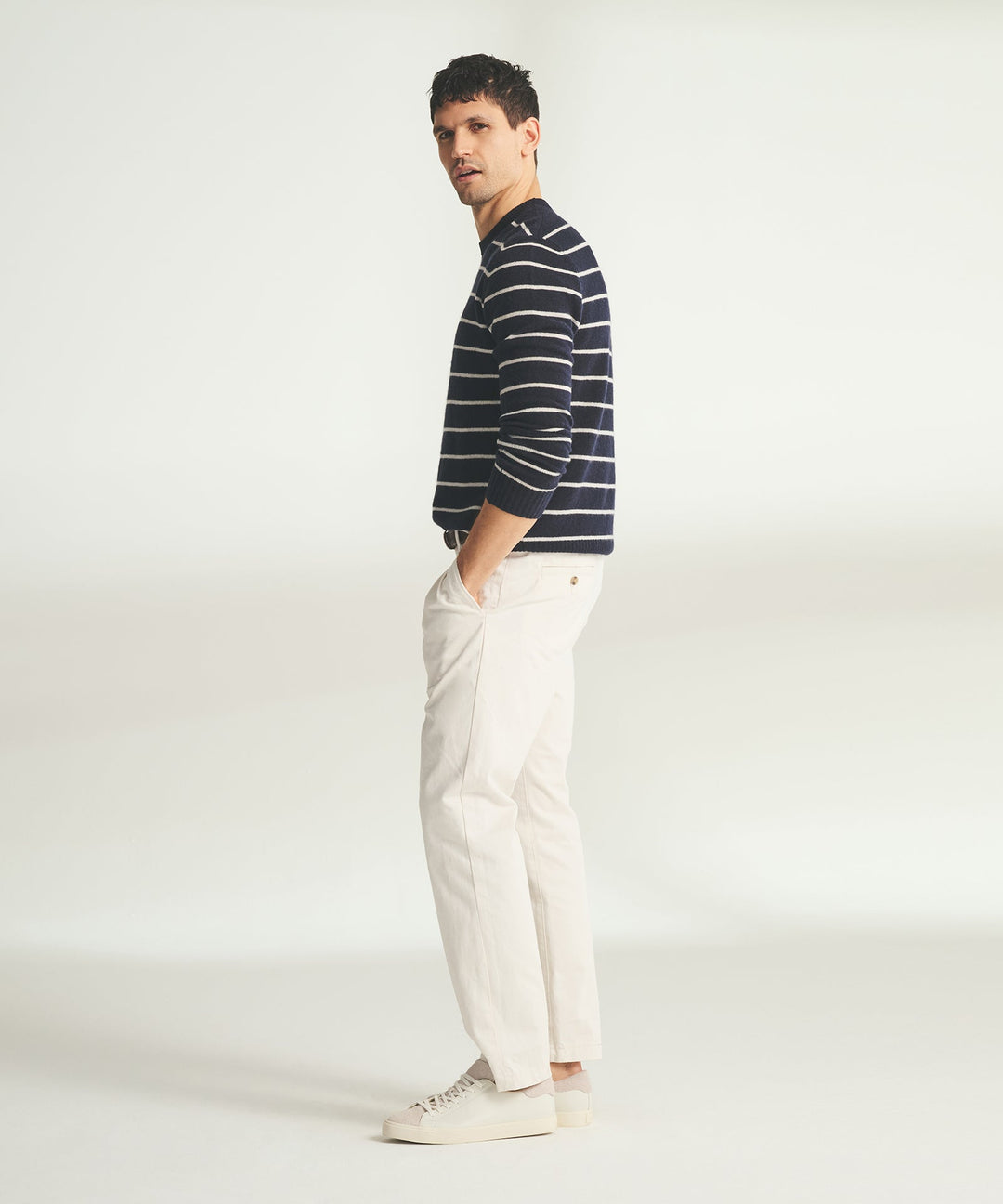 Lightweight Cashmere Striped Crewneck