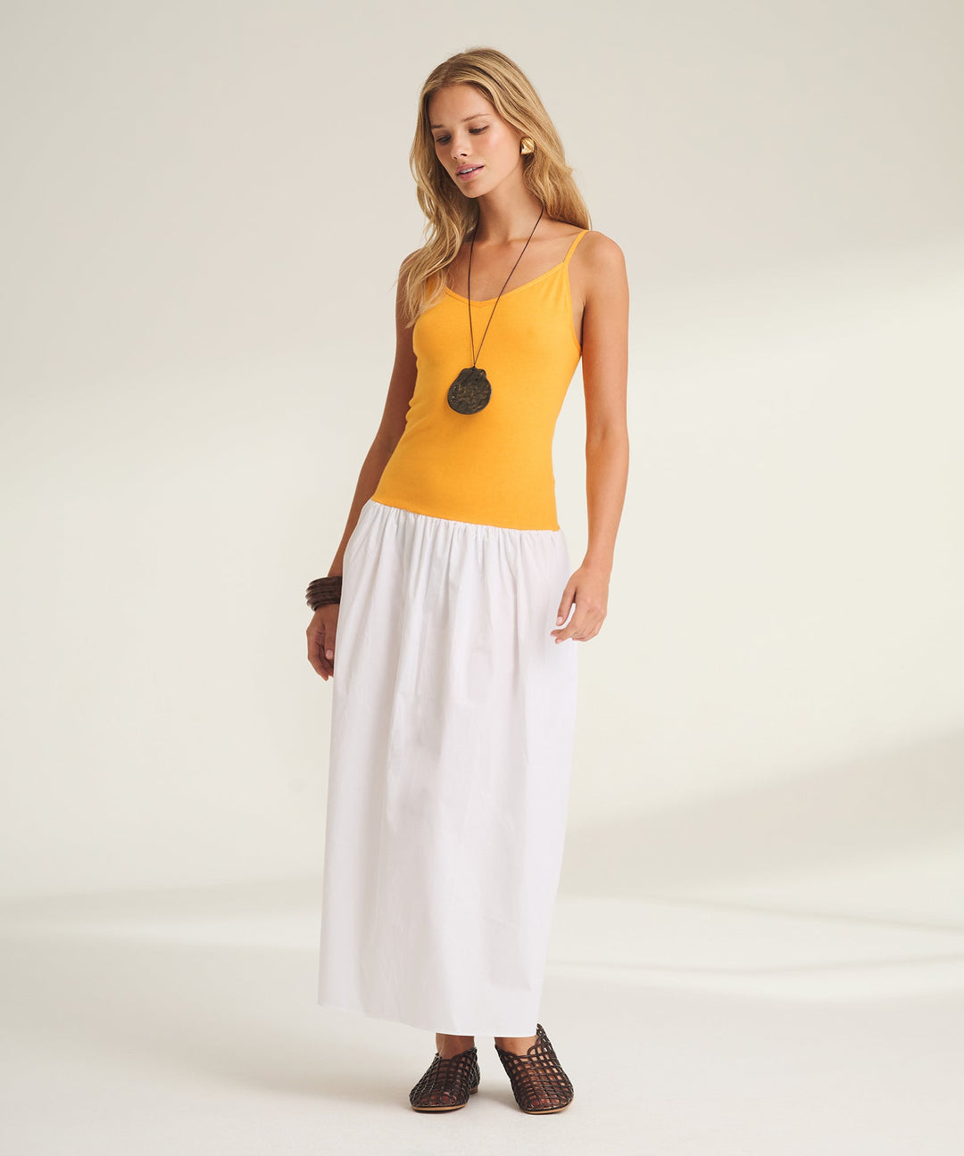 Luxe Cotton Silk Mixed Media Long Dress