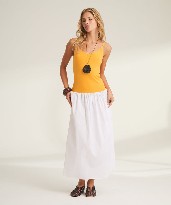 Luxe Cotton Silk Mixed Media Long Dress