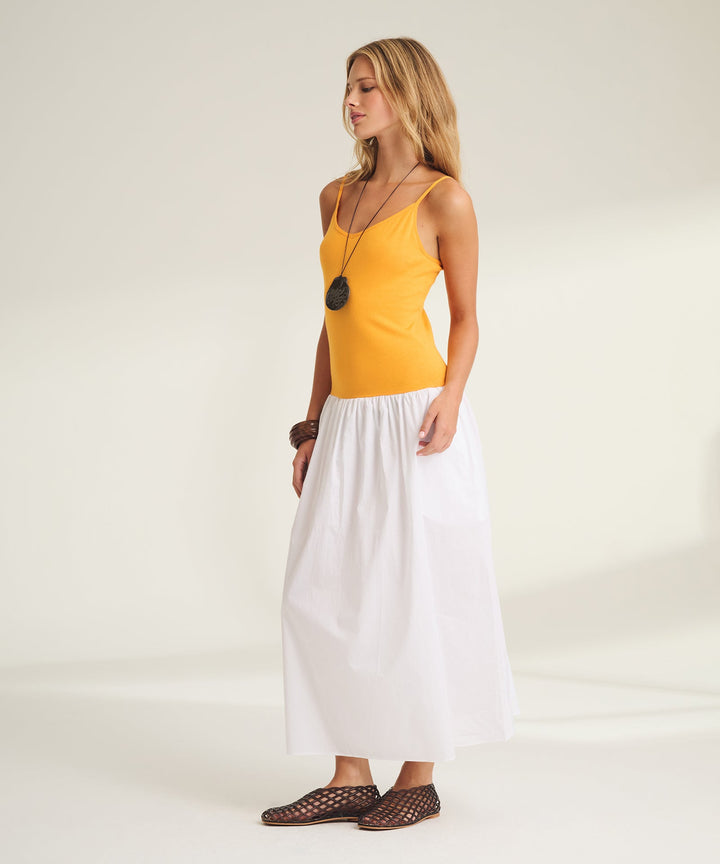 Luxe Cotton Silk Mixed Media Long Dress