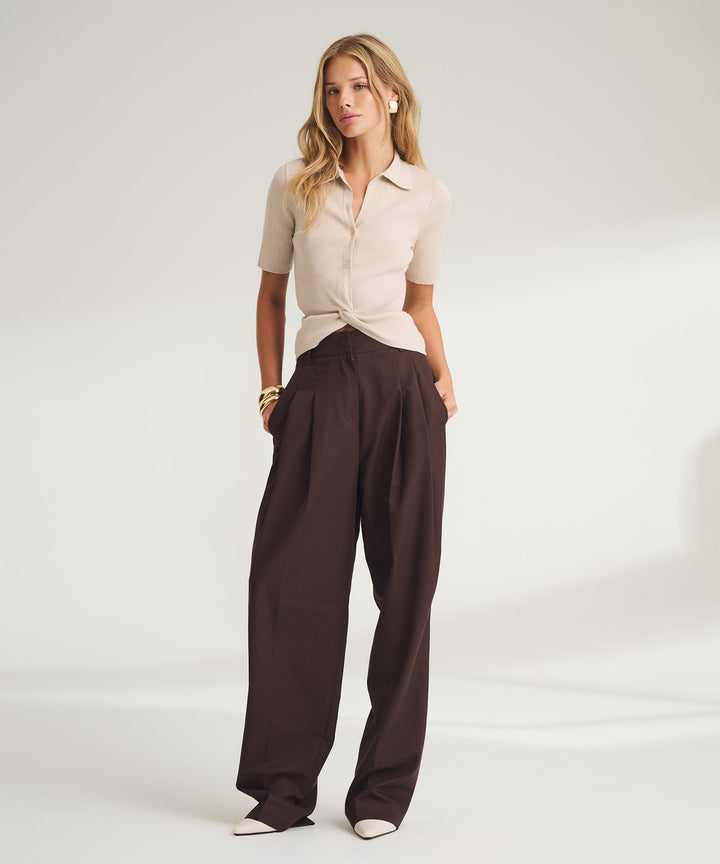 Luxe Cotton Silk Ribbed Short Sleeve Twist Polo