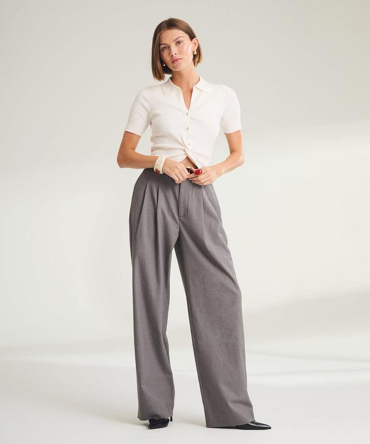 Luxe Cotton Silk Ribbed Short Sleeve Twist Polo