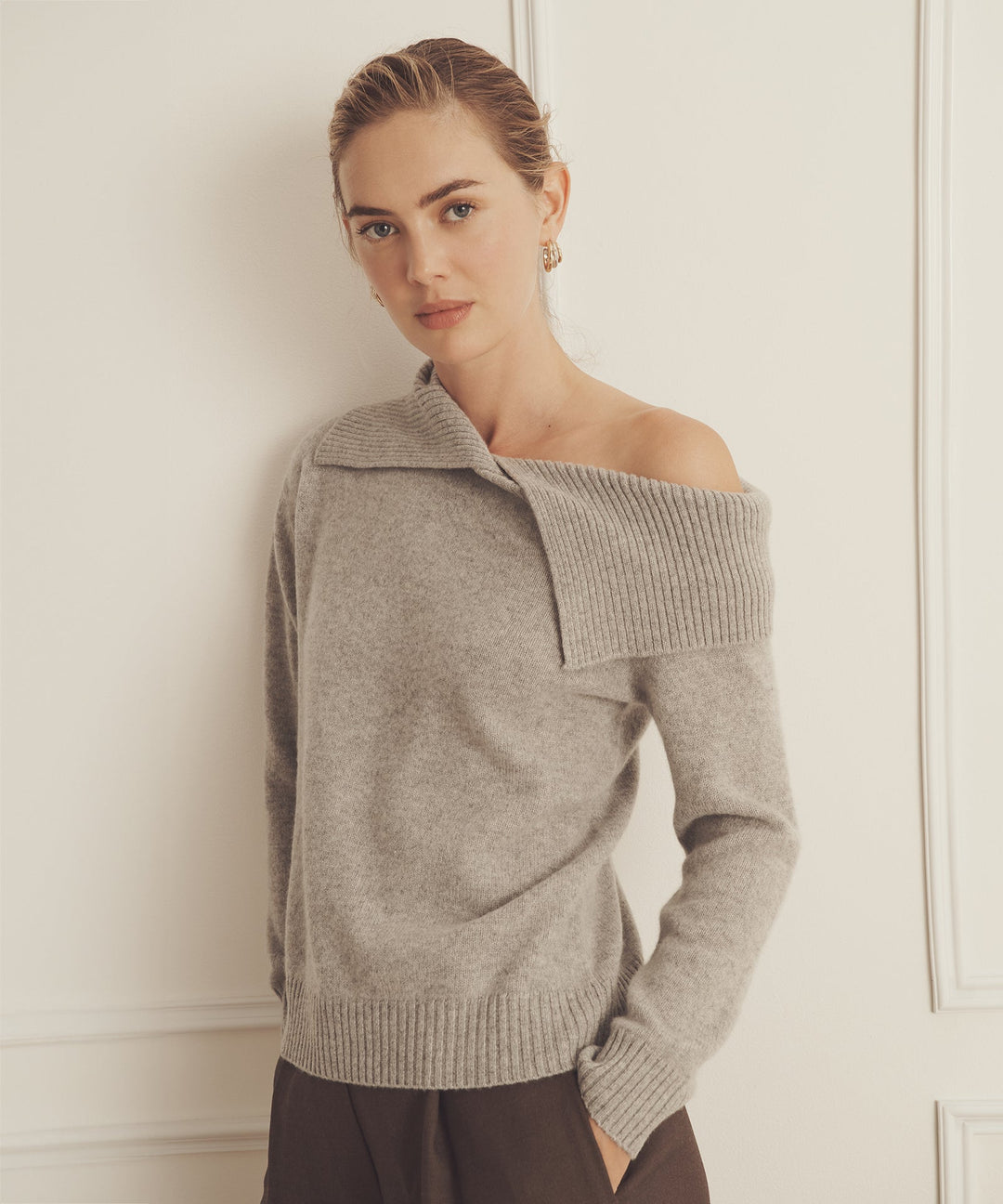 Luxe Cashmere Collared Asymmetrical Sweater