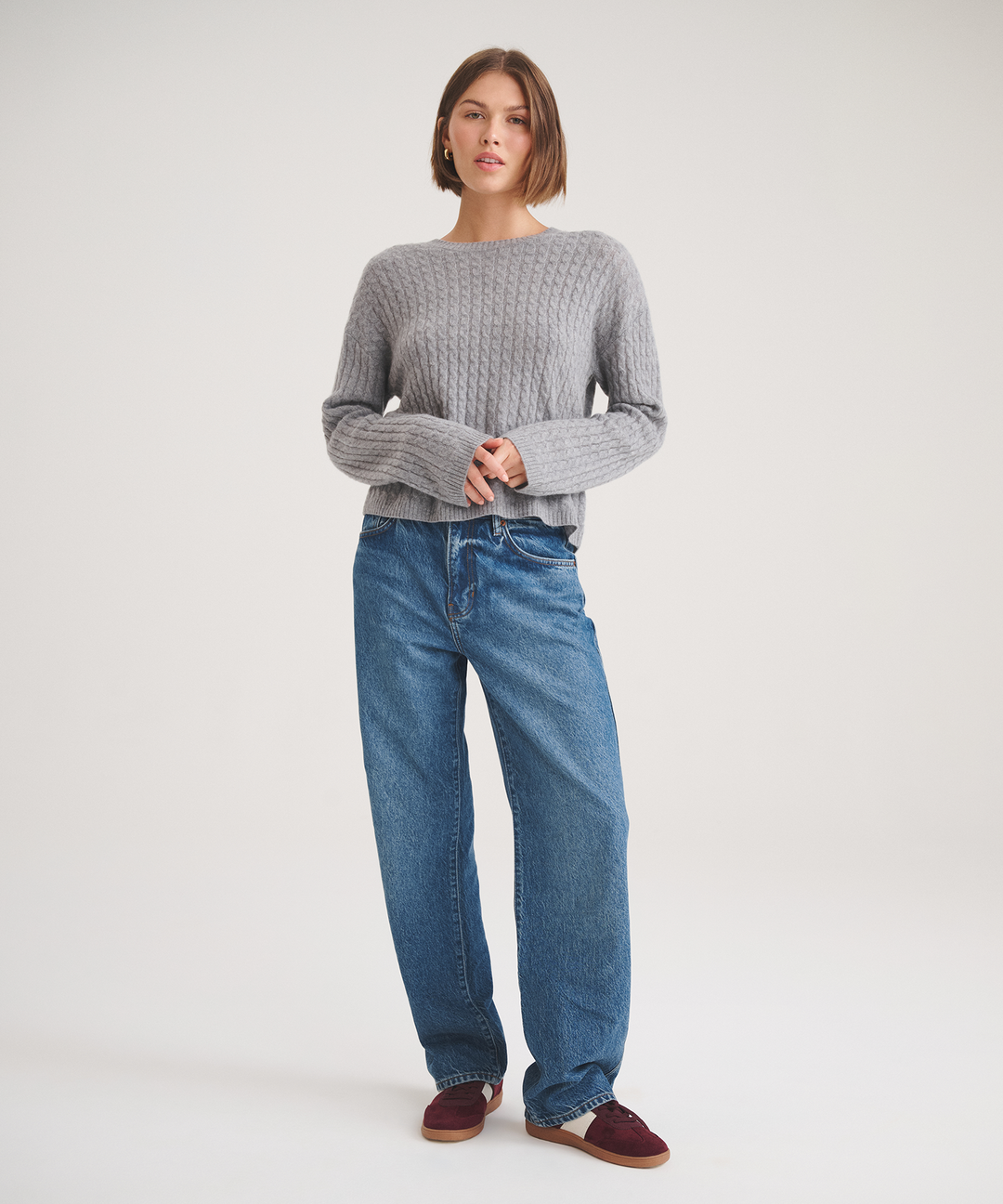 Basic Cashmere Cable Knit Crewneck Sweater