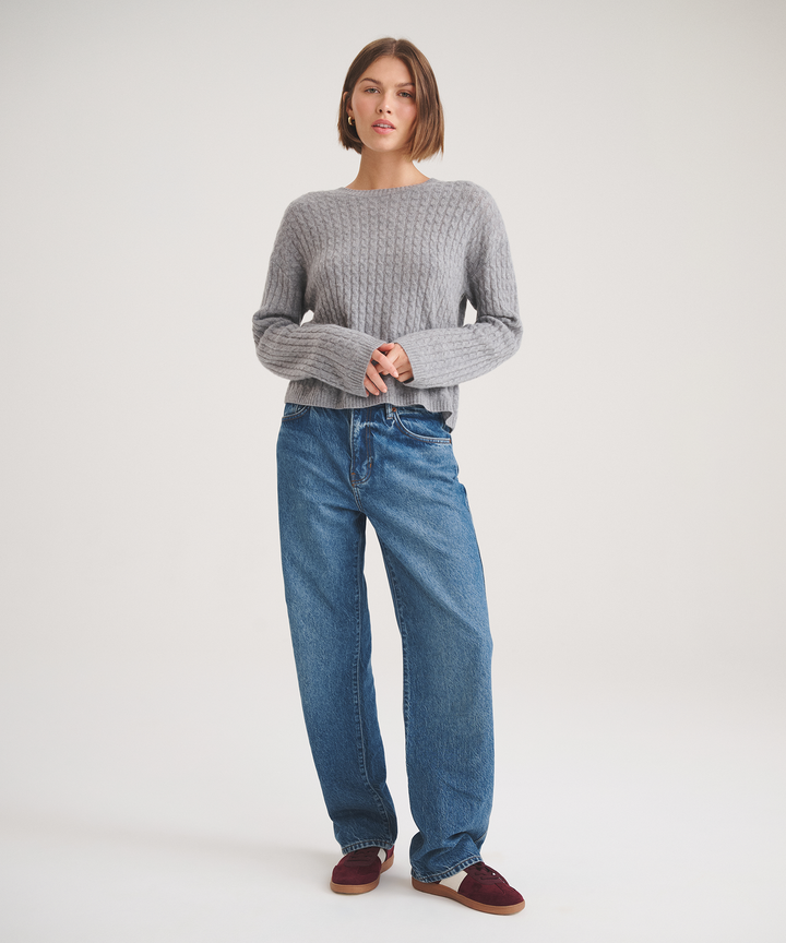 Basic Cashmere Cable Knit Crewneck Sweater