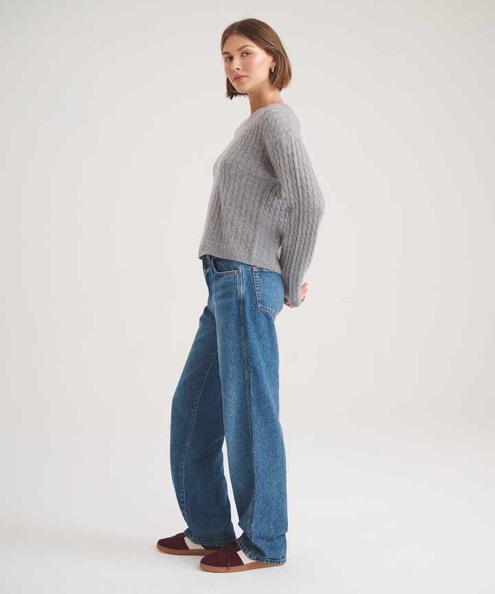 Basic Cashmere Cable Knit Crewneck Sweater