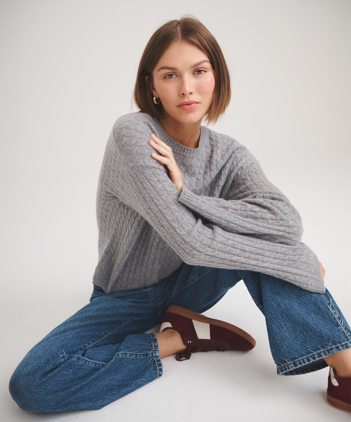 Basic Cashmere Cable Knit Crewneck Sweater
