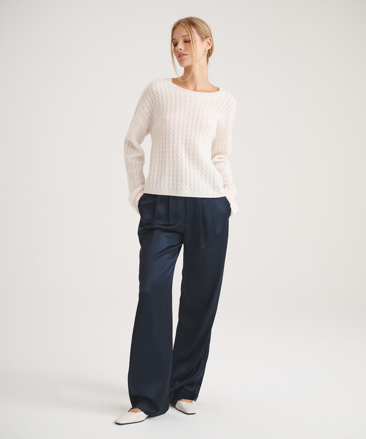 Basic Cashmere Cable Knit Crewneck Sweater