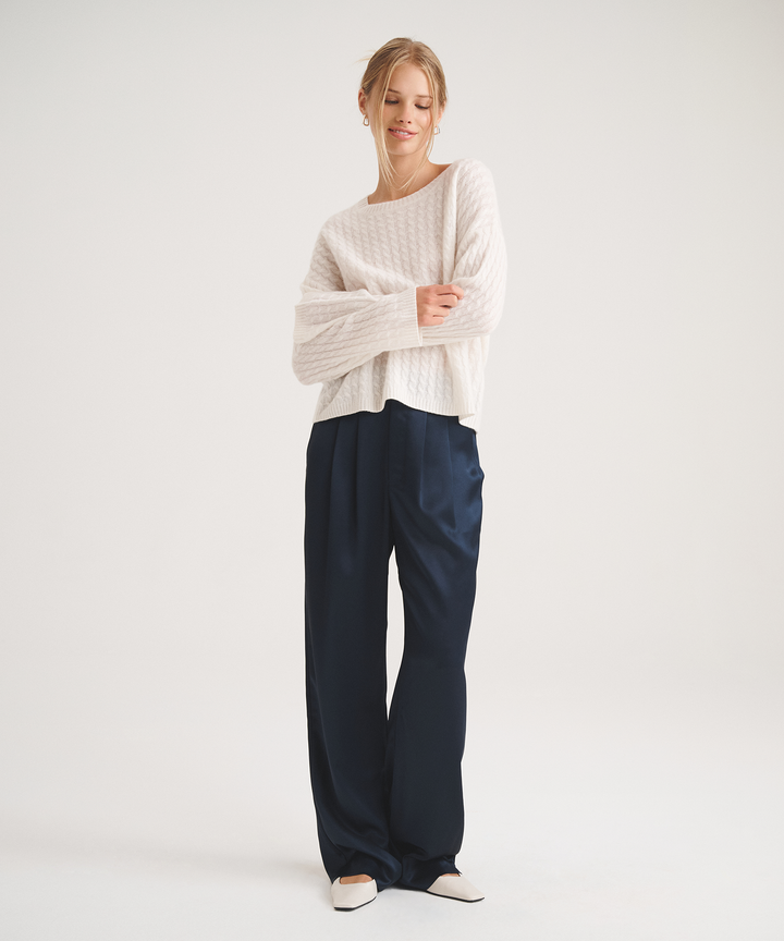 Basic Cashmere Cable Knit Crewneck Sweater
