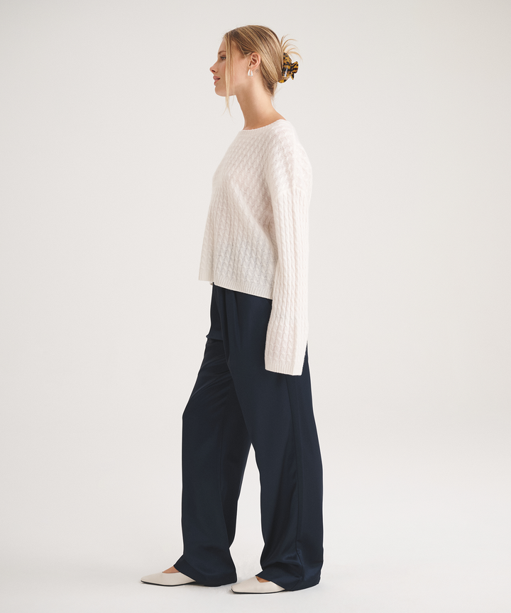 Basic Cashmere Cable Knit Crewneck Sweater