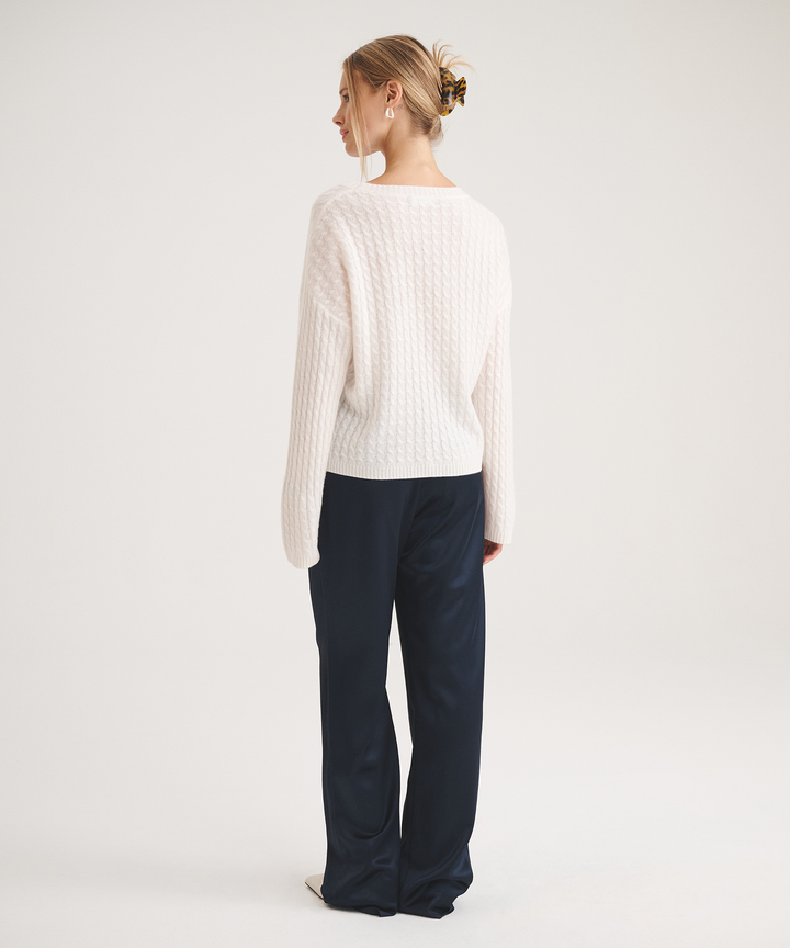 Basic Cashmere Cable Knit Crewneck Sweater